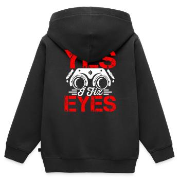 Ophtalmologiste I Fix Eyes Opticien - Sweat Premium à capuche zippé enfant bio - noir - Dos - AI Model Kid Male (0cm)