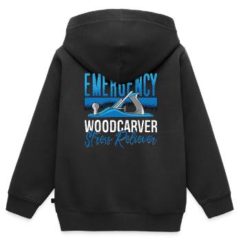 Sculpture sur bois Sculpture sur bois d’urgence Travail du bois - Sweat Premium à capuche zippé enfant bio - noir - Dos - AI Model Kid Male (0cm)