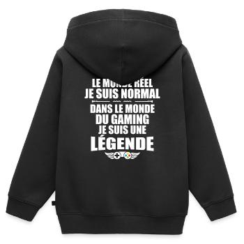 Dans Le Monde Du Gaming, Je Suis Une Légende ! - Sweat Premium à capuche zippé enfant bio - noir - Dos - AI Model Kid Male (0cm)