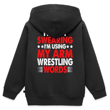 Armdrücker - Kinder Premium Organic Zip Hoodie - Schwarz - Hinten - AI Model Kid Male (0cm)