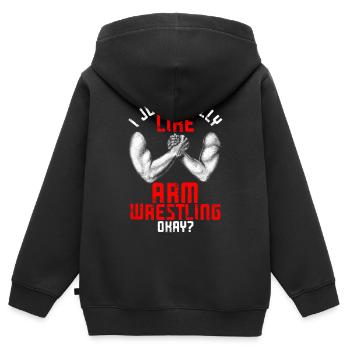 Armdrücker - Kinder Premium Organic Zip Hoodie - Schwarz - Hinten - AI Model Kid Male (0cm)