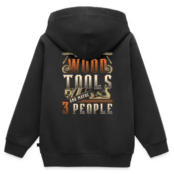 Sculpture sur bois J’aime les outils en bois et le travail du bois - Sweat Premium à capuche zippé enfant bio - noir - Dos - AI Model Kid Male (0cm)
