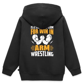 Armdrücker - Kinder Premium Organic Zip Hoodie - Schwarz - Hinten - AI Model Kid Male (0cm)