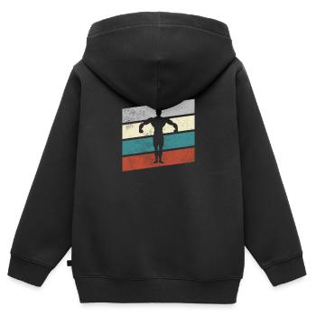 body building retro - Kinder Premium Organic Zip Hoodie - Schwarz - Hinten - AI Model Kid Male (0cm)