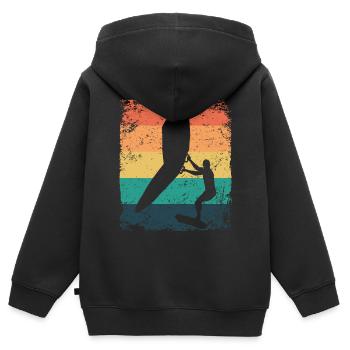 Wing Foil Wingsurf Retro Foil Wings - Sweat Premium à capuche zippé enfant bio - noir - Dos - AI Model Kid Male (0cm)