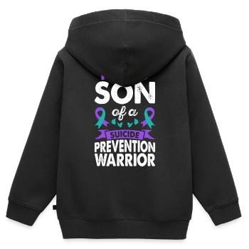 Fils du guerrier de la prévention du suicide - Sweat Premium à capuche zippé enfant bio - noir - Dos - AI Model Kid Male (0cm)