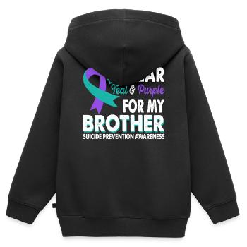 Tragen Sie Blaugrün Und Lila, Um Ihr - Kinder Premium Organic Zip Hoodie - Schwarz - Hinten - AI Model Kid Male (0cm)
