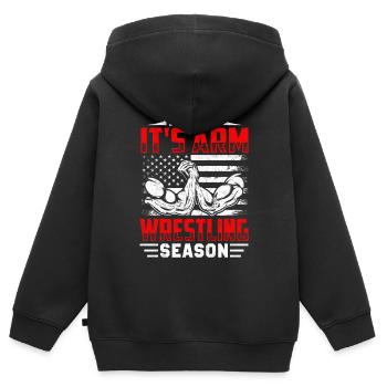 Armdrücker - Kinder Premium Organic Zip Hoodie - Schwarz - Hinten - AI Model Kid Male (0cm)