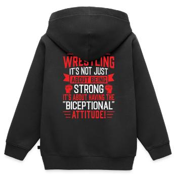 Armdrücker - Kinder Premium Organic Zip Hoodie - Schwarz - Hinten - AI Model Kid Male (0cm)