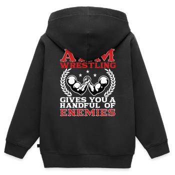 Armdrücken - Kinder Premium Organic Zip Hoodie - Schwarz - Hinten - AI Model Kid Male (0cm)