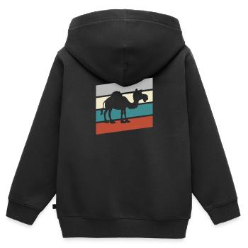 Rétro Dromadaire - Sweat Premium à capuche zippé enfant bio - noir - Dos - AI Model Kid Male (0cm)