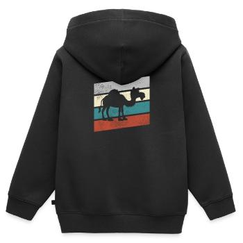 Rétro Dromadaire - Sweat Premium à capuche zippé enfant bio - noir - Dos - AI Model Kid Male (0cm)