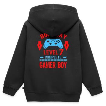 Sept 7 ans BDay Son Garçon Drôle Gamer 7ème 7 ans - Sweat Premium à capuche zippé enfant bio - noir - Dos - AI Model Kid Male (0cm)