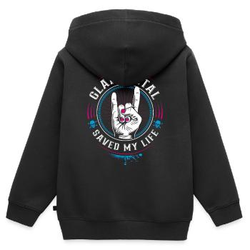 Glam Metal saved my Life - Mano cornut Devil Horns - Kinder Premium Organic Zip Hoodie - Schwarz - Hinten - AI Model Kid Male (0cm)
