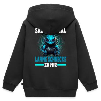Sag nochmal lahme Schnecke zu mir Schildkörte - Kinder Premium Organic Zip Hoodie - Schwarz - Hinten - AI Model Kid Male (0cm)