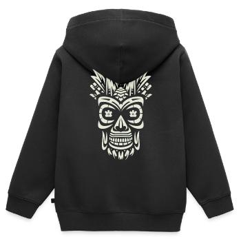Tribal Tiki Maori Masque Polynésien Rétro Polynésien - Sweat Premium à capuche zippé enfant bio - noir - Dos - AI Model Kid Male (0cm)