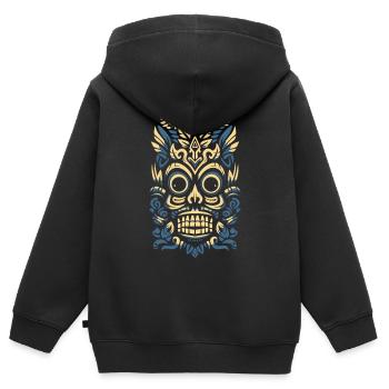 Masque rétro tribal polynésien Tiki Maori - Sweat Premium à capuche zippé enfant bio - noir - Dos - AI Model Kid Male (0cm)