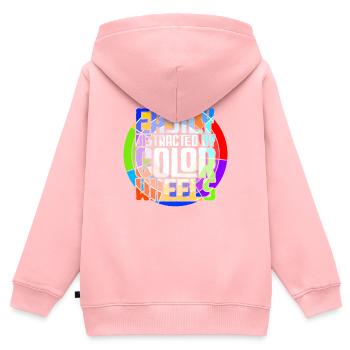 Peinture fluide Peinture liquide Art d’artiste - Sweat Premium à capuche zippé enfant bio - rose - Dos - AI Model Kid Female (0cm)