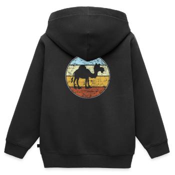 Rétro Dromadaire - Sweat Premium à capuche zippé enfant bio - noir - Dos - AI Model Kid Male (0cm)