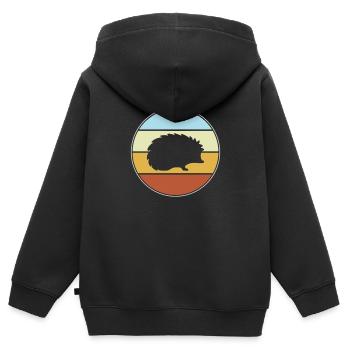 Igel Retro - Kinder Premium Organic Zip Hoodie - Schwarz - Hinten - AI Model Kid Male (0cm)