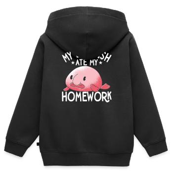 Blobfish a mangé mes devoirs Le propriétaire de Blobfishe - Sweat Premium à capuche zippé enfant bio - noir - Dos - AI Model Kid Male (0cm)