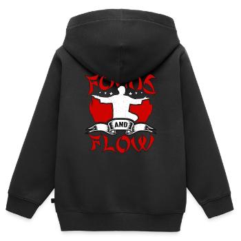 Qigong Focus And Flow Tai Chi Wushu Arts Martiaux - Sweat Premium à capuche zippé enfant bio - noir - Dos - AI Model Kid Male (0cm)