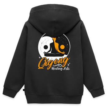 Arts de guérison Qigong Yin Yang Tai Chi Méditation - Sweat Premium à capuche zippé enfant bio - noir - Dos - AI Model Kid Male (0cm)