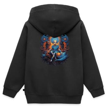 Niedlicher Blauer Kobold Phantasie Wesen - Kinder Premium Organic Zip Hoodie - Schwarz - Hinten - AI Model Kid Male (0cm)