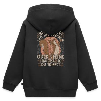 Bitte Herr Lass Hirn Regnen Oder Steine Hauptsache - Kinder Premium Organic Zip Hoodie - Schwarz - Hinten - AI Model Kid Male (0cm)