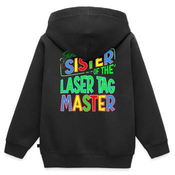 Sœur Sis du Laser Tag Birthday Boy Master - Sweat Premium à capuche zippé enfant bio - noir - Dos - AI Model Kid Male (0cm)