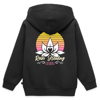 Guérison Reiki Méditation de guérison d’énergie lointaine - Sweat Premium à capuche zippé enfant bio - noir - Dos - AI Model Kid Male (0cm)