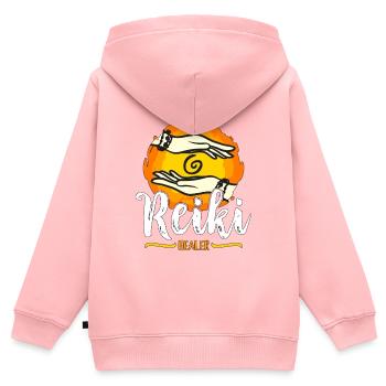 Reiki Guérisseur Méditation Énergie Guérison Spirituelle - Sweat Premium à capuche zippé enfant bio - rose - Dos - AI Model Kid Female (0cm)