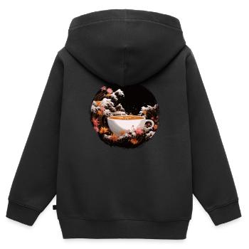 Weltkaffeetag in Kanagawa-Welle - Kinder Premium Organic Zip Hoodie - Schwarz - Hinten - AI Model Kid Male (0cm)