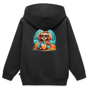 Weltkaffeetag mit Hund - Kinder Premium Organic Zip Hoodie - Schwarz - Hinten - AI Model Kid Male (0cm)