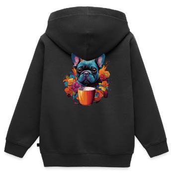 Weltkaffeetag mit meiner französischen Dogge - Kinder Premium Organic Zip Hoodie - Schwarz - Hinten - AI Model Kid Male (0cm)