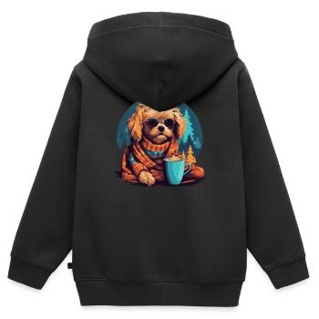 Weltkaffeetag mit Hund - Kinder Premium Organic Zip Hoodie - Schwarz - Hinten - AI Model Kid Male (0cm)