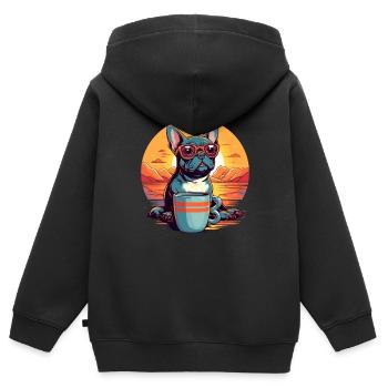 Weltkaffeetag mit meiner französischen Dogge - Kinder Premium Organic Zip Hoodie - Schwarz - Hinten - AI Model Kid Male (0cm)