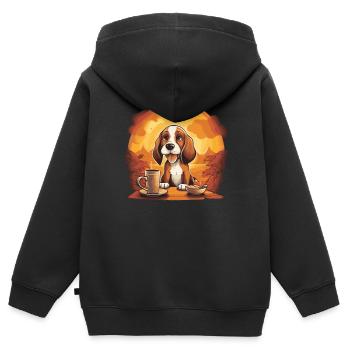 Weltkaffeetag mit meinem Hund, einem Beagle - Kinder Premium Organic Zip Hoodie - Schwarz - Hinten - AI Model Kid Male (0cm)