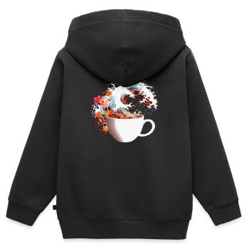 Weltkaffeetag in der Kanagawa-Welle - Kinder Premium Organic Zip Hoodie - Schwarz - Hinten - AI Model Kid Male (0cm)