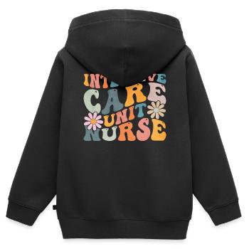 Infirmière groovy en soins intensifs IC - Sweat Premium à capuche zippé enfant bio - noir - Dos - AI Model Kid Male (0cm)