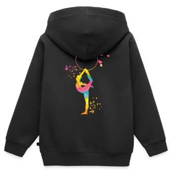 Gymnaste avec gymnastique rythmique au cerceau - Sweat Premium à capuche zippé enfant bio - noir - Dos - AI Model Kid Male (0cm)
