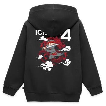 Achtung Ich bin Vier - Kinder Premium Organic Zip Hoodie - Schwarz - Hinten - AI Model Kid Male (0cm)