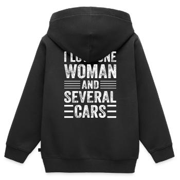 J’aime une femme et plusieurs voitures - Funny Car Mech - Sweat Premium à capuche zippé enfant bio - noir - Dos - AI Model Kid Male (0cm)