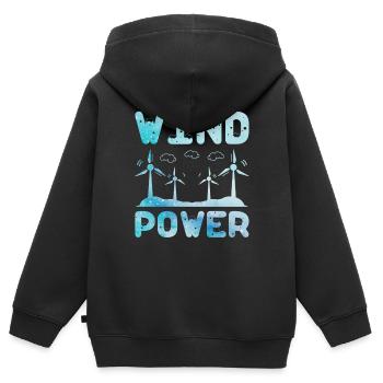 Énergie éolienne, éolienne, énergies renouvelables, - Sweat Premium à capuche zippé enfant bio - noir - Dos - AI Model Kid Male (0cm)