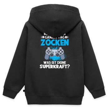 Zocken - Kinder Premium Organic Zip Hoodie - Schwarz - Hinten - AI Model Kid Male (0cm)