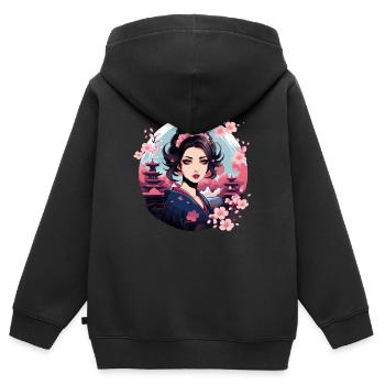 Geisha von Japan - Kinder Premium Organic Zip Hoodie - Schwarz - Hinten - AI Model Kid Male (0cm)