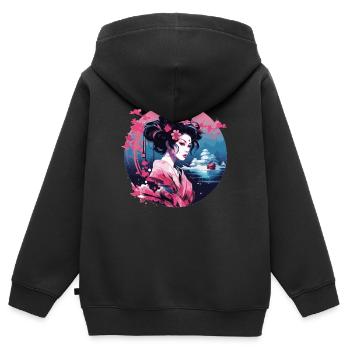 Geisha von Japan - Kinder Premium Organic Zip Hoodie - Schwarz - Hinten - AI Model Kid Male (0cm)