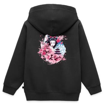Geisha von Japan - Kinder Premium Organic Zip Hoodie - Schwarz - Hinten - AI Model Kid Male (0cm)