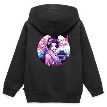 Geisha von Japan - Kinder Premium Organic Zip Hoodie - Schwarz - Hinten - AI Model Kid Male (0cm)