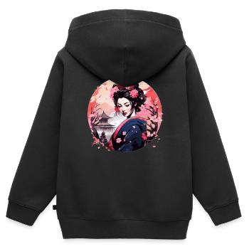 Geisha von Japan - Kinder Premium Organic Zip Hoodie - Schwarz - Hinten - AI Model Kid Male (0cm)